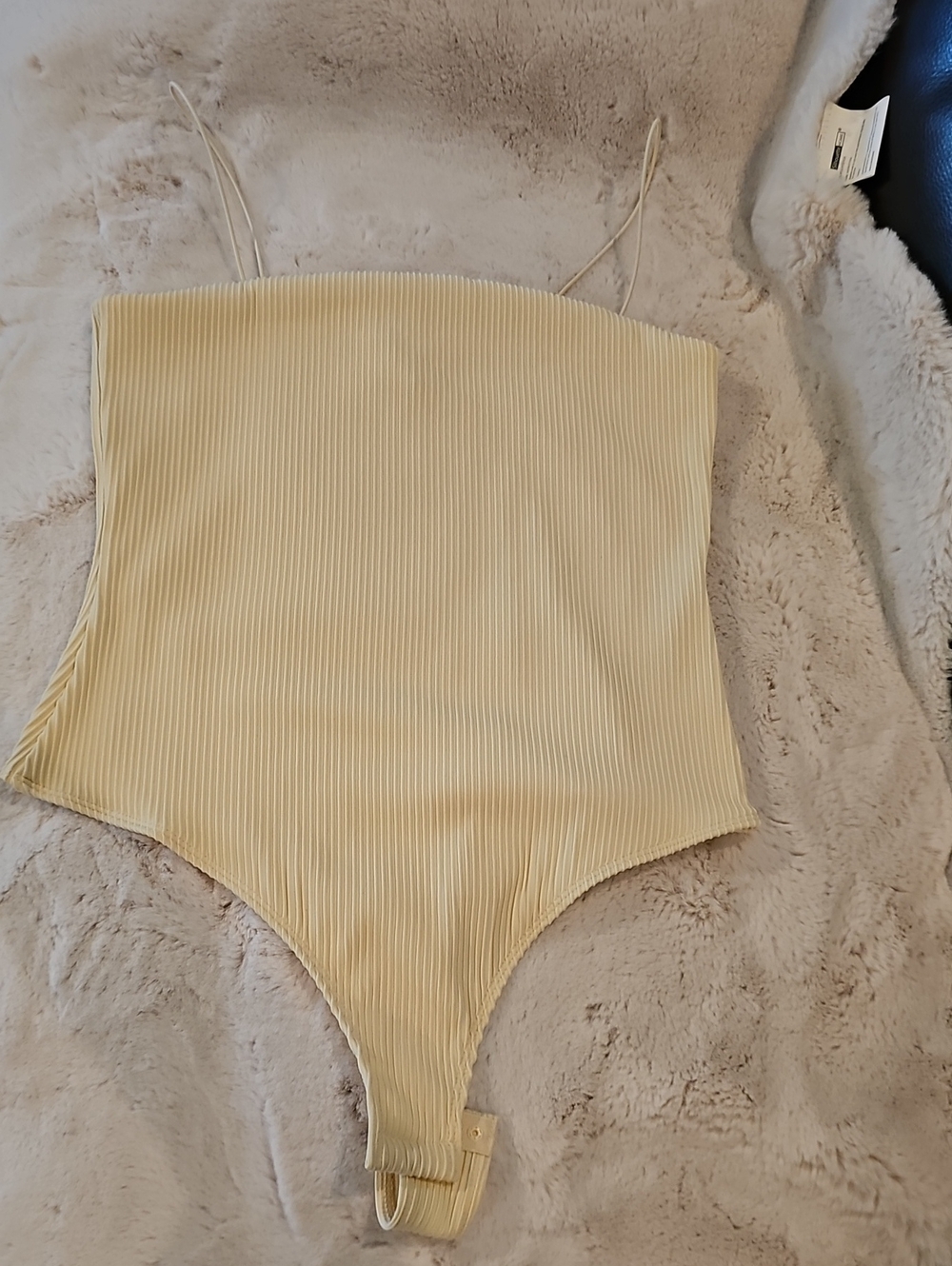 H&M Pale Yellow Ribbed Spaghetti-Strap Bodysuit